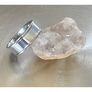 Silver Tungsten Band Ring Polished Finish W/ Ridged Edge Unisex 8mm Width-Size 9